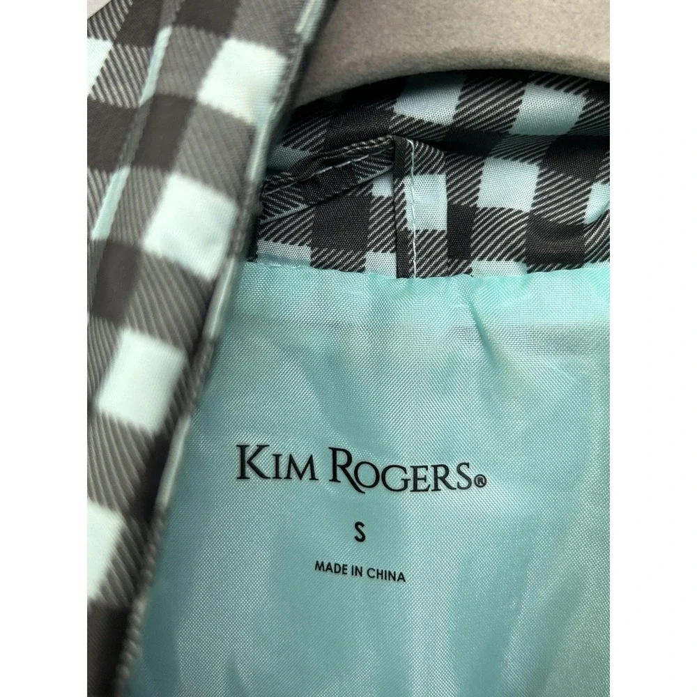 Kim Rogers Puffer Vest Womens Small Black Aqua Gingham Quilted Mock Neck Zip